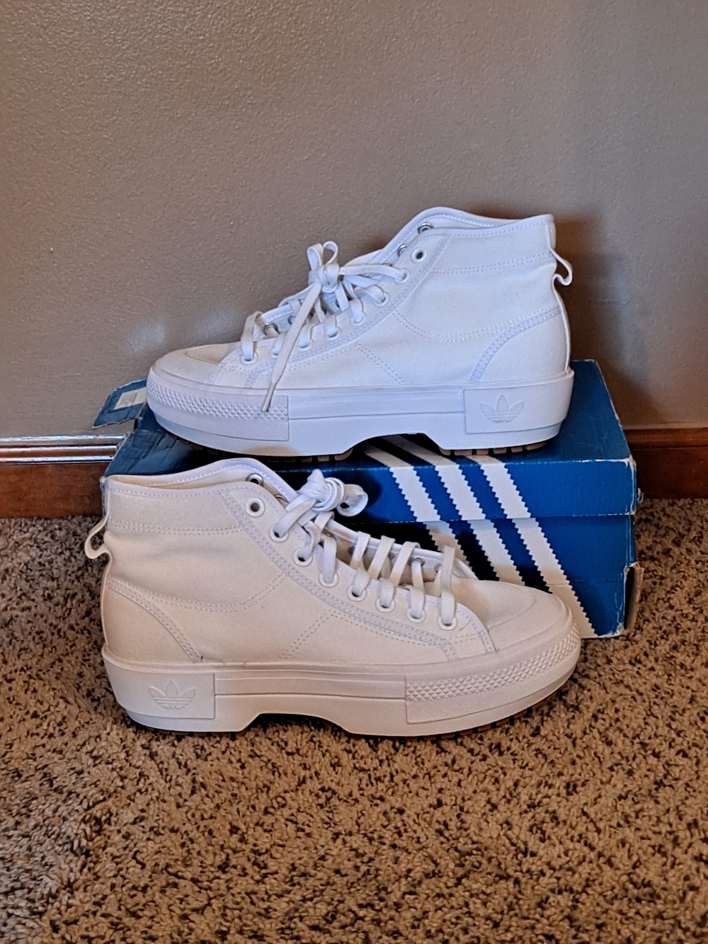 Adidas Nizza Trek White High-Top Platform Canvas Sneakers Size 9